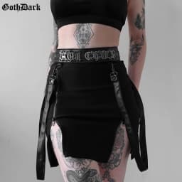 Goth Dark Gothic Split A-Line Skirts Double-Sided Zipper Slits 90s Streetwear Women Mall Gothic Dropped Mini Skirt Zip Edgy