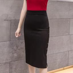 Oversized 2026 Fashion Women Work Midi Skirt OL Sexy Open Slit Button Slim Pencil Skirt Elegant Office Ladies Skirts Red Black
