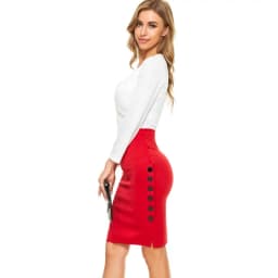 Oversized 2026 Fashion Women Work Midi Skirt OL Sexy Open Slit Button Slim Pencil Skirt Elegant Office Ladies Skirts Red Black