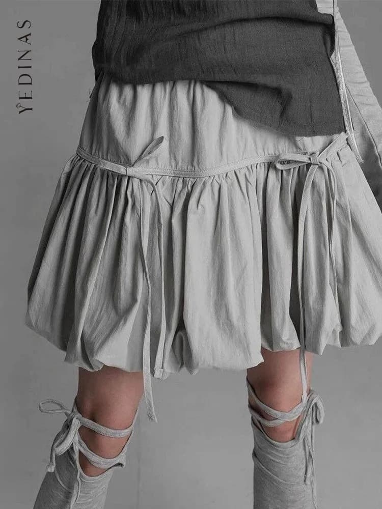 Yedinas Gothic Ball Gown Mini Skirt Women Summer 2024 Bow Korean Fashion Elastic Waist Pleated Short Skirt For Women Y2k Chic