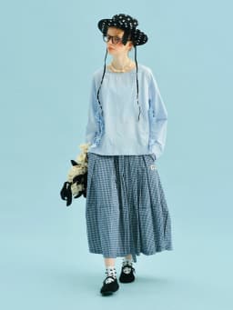 imakokoni women's skirts Female clothing long skirt checkered pattern bow waist a line loose fit casual daily resort wear
