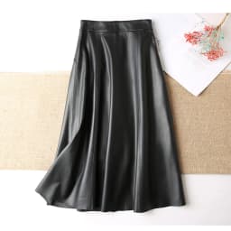 Women Clothing 2025 Spring New Genuine Leather Skirt Femme High Waist A-line Long Jupe Mujer Umbrella Dark Green Faldas Largas