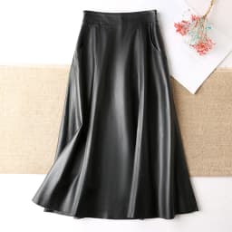 Women Clothing 2025 Spring New Genuine Leather Skirt Femme High Waist A-line Long Jupe Mujer Umbrella Dark Green Faldas Largas