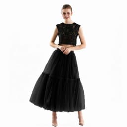 Qooth Women 90cm Party Tulle Ball Gown Mesh Skirt Banquet Wedding Faldas Mujer Elastic Waist Bow Tie Belt Tutu Skirt QT2181