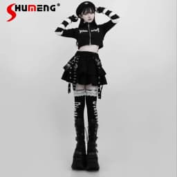 Mine Series Y2k Black Elastic Waist Skirt Summer Student Girls Sweet Cool Mini Skirt Harajuku Academic Subculture Cake Skirt