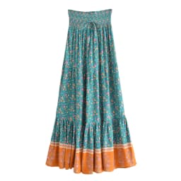 Vintage Chic Fashion Women Floral Print Beach Bohemian Pleated Skirt Rayon Cotton Elastic High-waisted Boho Maxi Skirts Femme