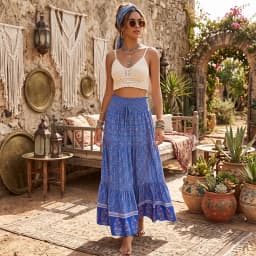 Vintage Chic Fashion Women Floral Print Beach Bohemian Pleated Skirt Rayon Cotton Elastic High-waisted Boho Maxi Skirts Femme