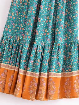 Vintage Chic Fashion Women Floral Print Beach Bohemian Pleated Skirt Rayon Cotton Elastic High-waisted Boho Maxi Skirts Femme