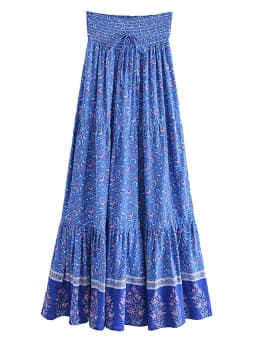 Vintage Chic Fashion Women Floral Print Beach Bohemian Pleated Skirt Rayon Cotton Elastic High-waisted Boho Maxi Skirts Femme