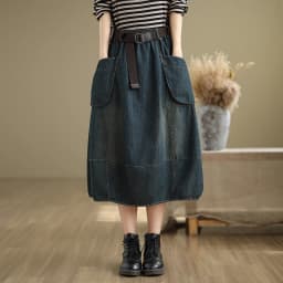 Casual Mid-Length Straight Leg Jeans Skirt Women's Elastic Waist Loose Fitting Slimming Spring Fashion High Waist A-Line Skirt