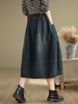 Casual Mid-Length Straight Leg Jeans Skirt Women's Elastic Waist Loose Fitting Slimming Spring Fashion High Waist A-Line Skirt