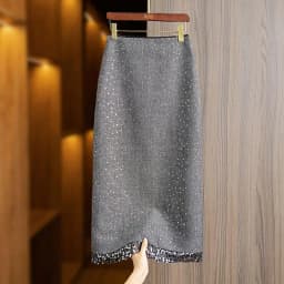 Vintage Elegant Sequin Skirts A-line Gray Skirts Spring Autumn New Skirt for Women High Waist Mid-length Faldas Mujer Moda