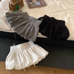 Women's Spring Fall Drawstring High Waist Puffy Bubble Mini Skirt - Flattering A-line Skirt for Slim Waist & Legs
