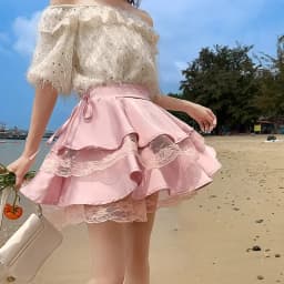 Ladies Lace Splicing Sexy Mini Skirt Womens Korean Fashion Casual Pleated Skirt Female Girls Lolita Cute Black Fluffy Skirts