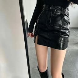 black Crocodile Embossed Leather Skirts women Fashion Side Split Bodycon PU Mini Skirts women Sexy Club Streetwear Short Skirt