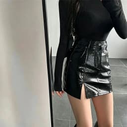 black Crocodile Embossed Leather Skirts women Fashion Side Split Bodycon PU Mini Skirts women Sexy Club Streetwear Short Skirt