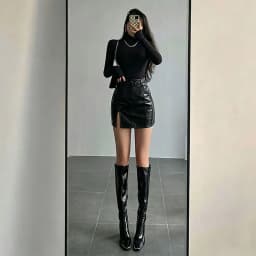black Crocodile Embossed Leather Skirts women Fashion Side Split Bodycon PU Mini Skirts women Sexy Club Streetwear Short Skirt