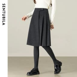 SENTUBILA A Line Skirt for Women 2026 High Waisted Button Decor Irregular Side Pleated Skirt Casual Warm Lady Clothing 154QB6391