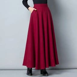 FairyShely 2026 Autumn Winter Retro High Waist Pleated Skirt Women Casual Pocket Woolen Maxi Skirt female Flare Red Long skirt
