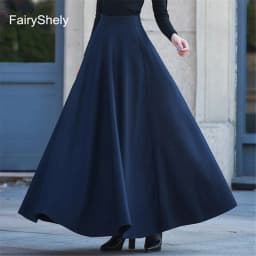 FairyShely 2026 Autumn Winter Retro High Waist Pleated Skirt Women Casual Pocket Woolen Maxi Skirt female Flare Red Long skirt