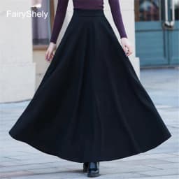 FairyShely 2026 Autumn Winter Retro High Waist Pleated Skirt Women Casual Pocket Woolen Maxi Skirt female Flare Red Long skirt