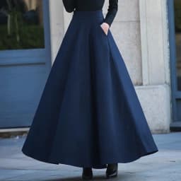 FairyShely 2026 Autumn Winter Retro High Waist Pleated Skirt Women Casual Pocket Woolen Maxi Skirt female Flare Red Long skirt