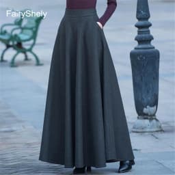 FairyShely 2026 Autumn Winter Retro High Waist Pleated Skirt Women Casual Pocket Woolen Maxi Skirt female Flare Red Long skirt