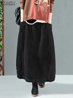 2025 ZANZEA Women Corduroy Skirts Casual Elastic Waist Long Skirt Female Faldas Saia Autumn Vintage Solid Jupe Vestidos Oversize