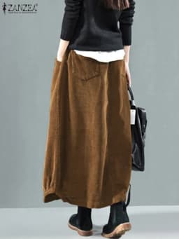 2025 ZANZEA Women Corduroy Skirts Casual Elastic Waist Long Skirt Female Faldas Saia Autumn Vintage Solid Jupe Vestidos Oversize