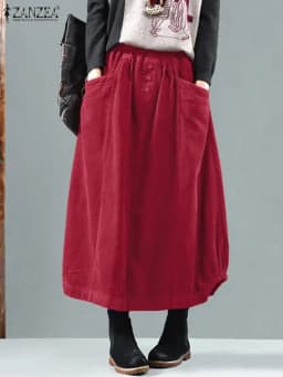 2025 ZANZEA Women Corduroy Skirts Casual Elastic Waist Long Skirt Female Faldas Saia Autumn Vintage Solid Jupe Vestidos Oversize