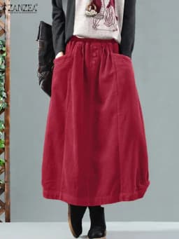 2025 ZANZEA Women Corduroy Skirts Casual Elastic Waist Long Skirt Female Faldas Saia Autumn Vintage Solid Jupe Vestidos Oversize