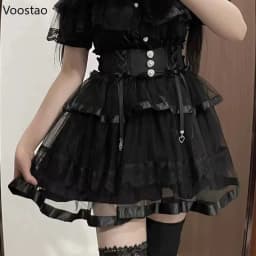 Japanese Gothic Lolita Style Rhinestone Mini Skirt Women Punk Slim Bandage Cake Skirt Girls Sweet Y2k Mesh Skirts Faldas Mujer