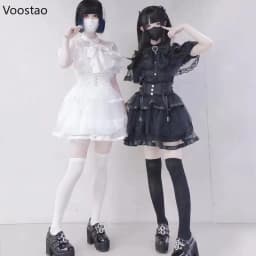 Japanese Gothic Lolita Style Rhinestone Mini Skirt Women Punk Slim Bandage Cake Skirt Girls Sweet Y2k Mesh Skirts Faldas Mujer