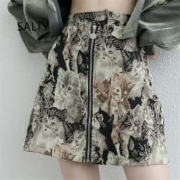 2025 Vintage Autumn Winter Women Skirt Sweet Cat Print A-line Mini Skirt High Waist Fashion Casual Cute Female Skirts Oversize