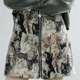2025 Vintage Autumn Winter Women Skirt Sweet Cat Print A-line Mini Skirt High Waist Fashion Casual Cute Female Skirts Oversize