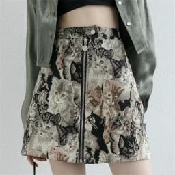2025 Vintage Autumn Winter Women Skirt Sweet Cat Print A-line Mini Skirt High Waist Fashion Casual Cute Female Skirts Oversize