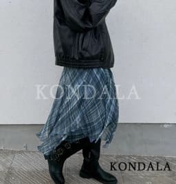 KONDALA Trendy Elegant Asymmetrical Pleated Skirt Women High Street Plaid Midi Skirt 2026 Spring Fashion Holiday Chic Lady Skirt