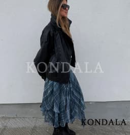 KONDALA Trendy Elegant Asymmetrical Pleated Skirt Women High Street Plaid Midi Skirt 2026 Spring Fashion Holiday Chic Lady Skirt