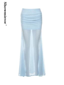 Women Blue Transparent Party Long Dress Blue Skirt Lace Up Long Skirts Female Cute Kwaii Outfits Y2K