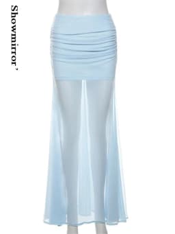 Women Blue Transparent Party Long Dress Blue Skirt Lace Up Long Skirts Female Cute Kwaii Outfits Y2K