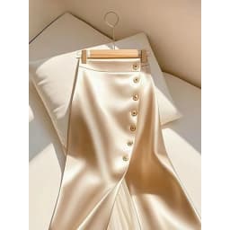 Elegant Satin Long Skirts for Women Fashion Spliced Mesh Single Breasted Slit Maxi Skirt 2025 New Commuting Lady Skirt