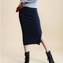 Summer Women Black Skirts Sexy Chic Pencil Skirts 2025 Slim Fit Female Faldas Wool Rib Knit Long Package Hip Split Waist Skirt
