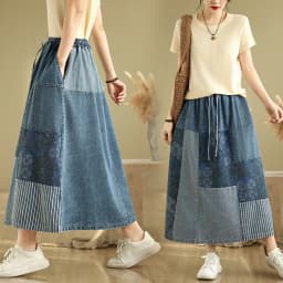 NYFS Summer Korean Denim Skirt Vintage Loose Plus Size High Waist Patchwork Woman Long Skirts Faldas Mujer Saias