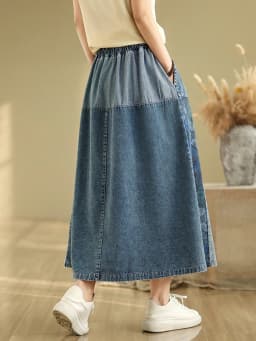 NYFS Summer Korean Denim Skirt Vintage Loose Plus Size High Waist Patchwork Woman Long Skirts Faldas Mujer Saias
