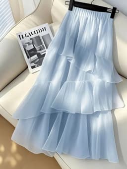 Jmprs Chic Ruffles Chiffon Long Skirt Women High Waist Elegant Fashion Sweet Skirts Korean Casual Soft Female Blue Long Skirt