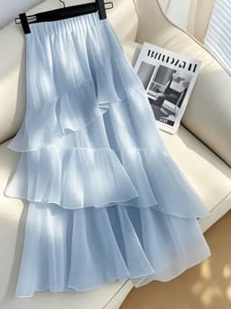 Jmprs Chic Ruffles Chiffon Long Skirt Women High Waist Elegant Fashion Sweet Skirts Korean Casual Soft Female Blue Long Skirt