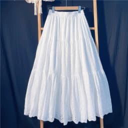Elegant Hollow Out Embroidery Cotton Line White Skirt, Long Black Skirts For Women 2026 Autumn