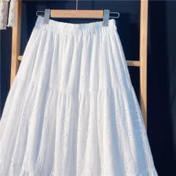 Elegant Hollow Out Embroidery Cotton Line White Skirt, Long Black Skirts For Women 2026 Autumn