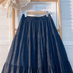 Elegant Hollow Out Embroidery Cotton Line White Skirt, Long Black Skirts For Women 2026 Autumn
