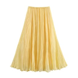 YENKYE Women Crinkle A-line Midi Butter Yellow Skirt Elastic Waist Spring Summer Holiday Elegant Skirts New 2025 Falda Mujer